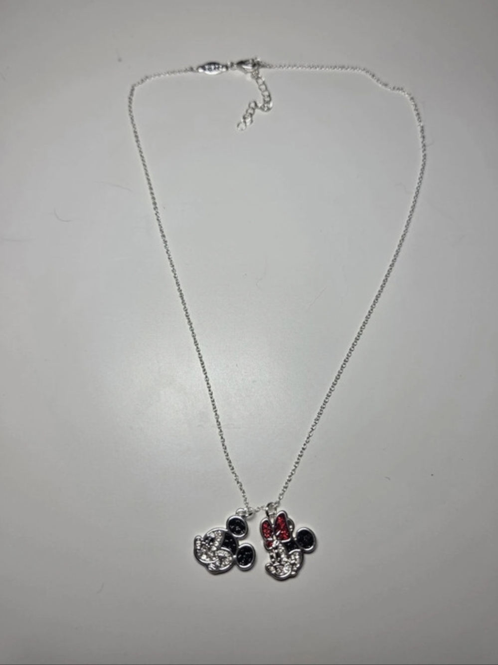 Disney Mickey & Minnie Character Pendant Necklace in Silver & Black
